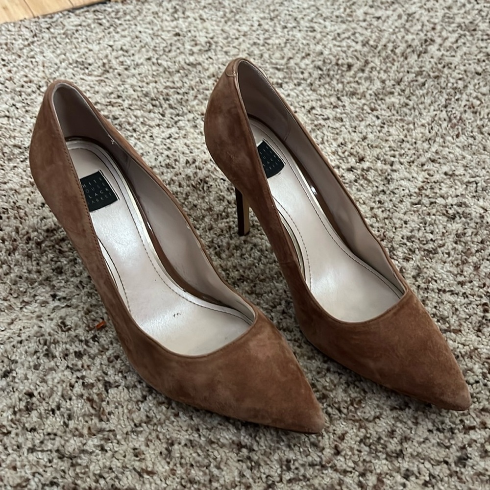 WHBM tan suede heels. EUC